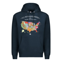 Navy us national parks map colorful with all 59 national parks Premium Hoodie - linhVisuals
