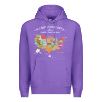 Purple us national parks map colorful with all 59 national parks Premium Hoodie - linhVisuals