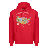 Red us national parks map colorful with all 59 national parks Premium Hoodie - linhVisuals
