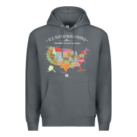 Rock us national parks map colorful with all 59 national parks Premium Hoodie - linhVisuals