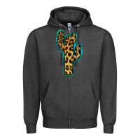Charcoal Heather Turquoise Leopard Cactus Zipper Hoodie - RanaPortraitStore