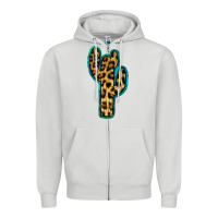 Dove Grey Turquoise Leopard Cactus Zipper Hoodie - RanaPortraitStore
