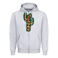 Heather Grey Turquoise Leopard Cactus Zipper Hoodie - RanaPortraitStore