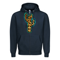 Navy Turquoise Leopard Cactus Zipper Hoodie - RanaPortraitStore