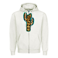 Oatmeal Heather Turquoise Leopard Cactus Zipper Hoodie - RanaPortraitStore