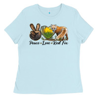 Baby Blue Peace Love Red Fox Ladies Tee - LillyAllenDesigns