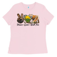 Bubblegum Pink Peace Love Red Fox Ladies Tee - LillyAllenDesigns
