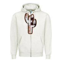 Oatmeal Heather Leather Cowhide Cactus Zipper Hoodie - RanaPortraitStore