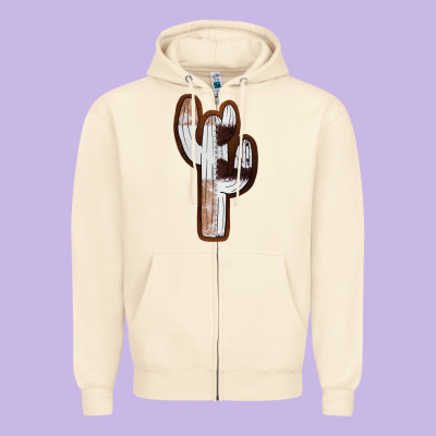 Leather Cowhide Cactus Zipper Hoodie Designed By Ranaportraitstore