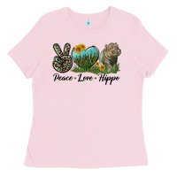Bubblegum Pink Peace Love Hippo Ladies Tee - LillyAllenDesigns