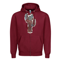 Burgundy Cowhide Old Cactus Zipper Hoodie - RanaPortraitStore