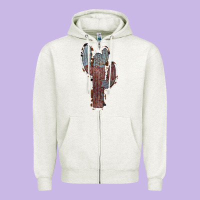 Cowhide Old Cactus Zipper Hoodie Designed By Ranaportraitstore