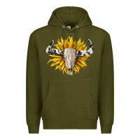 Army Green cowhide bull skull and sunflower Premium Hoodie - BarkalooDesign