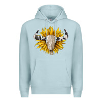 Blue Mist cowhide bull skull and sunflower Premium Hoodie - BarkalooDesign