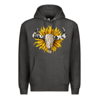 Charcoal Heather cowhide bull skull and sunflower Premium Hoodie - BarkalooDesign