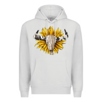 Dove Grey cowhide bull skull and sunflower Premium Hoodie - BarkalooDesign