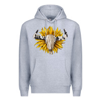 Heather Grey cowhide bull skull and sunflower Premium Hoodie - BarkalooDesign