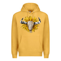 Mustard cowhide bull skull and sunflower Premium Hoodie - BarkalooDesign