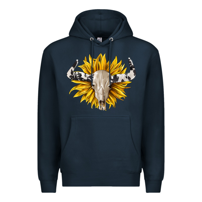 Cowhide Bull Skull And Sunflower Premium Hoodie by BarkalooDesign | Teevron