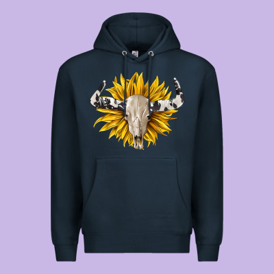Cowhide Bull Skull And Sunflower Premium Hoodie Designed By Barkaloodesign