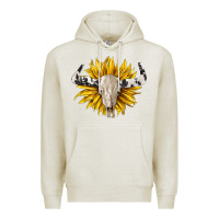 Oatmeal Heather cowhide bull skull and sunflower Premium Hoodie - BarkalooDesign