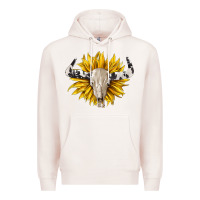 Pale Pink cowhide bull skull and sunflower Premium Hoodie - BarkalooDesign