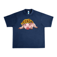 Navy baby pig with sunflower headband Urban Heavy Tee - RanaPortraitStore