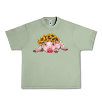 Oil Green baby pig with sunflower headband Urban Heavy Tee - RanaPortraitStore