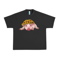 Pigment Black baby pig with sunflower headband Urban Heavy Tee - RanaPortraitStore