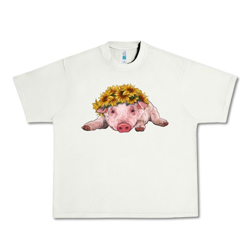 Baby Pig With Sunflower Headband Urban Heavy Tee by RanaPortraitStore | Teevron