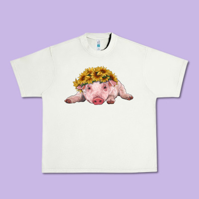 Baby Pig With Sunflower Headband Urban Heavy Tee Designed By Ranaportraitstore