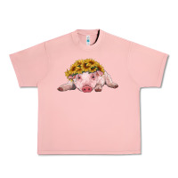 Salmon baby pig with sunflower headband Urban Heavy Tee - RanaPortraitStore