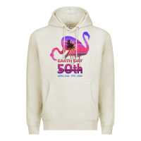 Oatmeal Heather earth day 50th anniversary pink flamingos sunset silhouette Premium Hoodie - linhVisuals