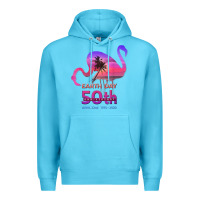 Ocean Blue earth day 50th anniversary pink flamingos sunset silhouette Premium Hoodie - linhVisuals