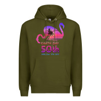 Army Green earth day 50th anniversary pink flamingos sunset silhouette Premium Hoodie - linhVisuals