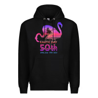 Black earth day 50th anniversary pink flamingos sunset silhouette Premium Hoodie - linhVisuals