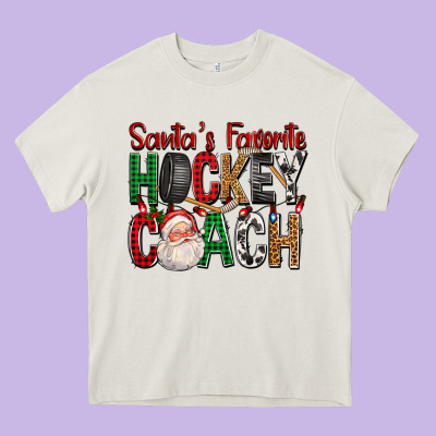 Santa's Favorite Hockey Coach For Christmas Heavy Core Tee Designed By Fadigitalartstudio