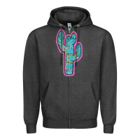 Charcoal Heather Western Turquoise Cactus Zipper Hoodie - RanaPortraitStore