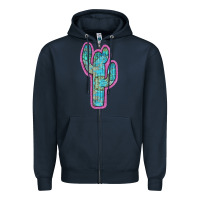 Navy Western Turquoise Cactus Zipper Hoodie - RanaPortraitStore