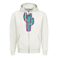 Oatmeal Heather Western Turquoise Cactus Zipper Hoodie - RanaPortraitStore