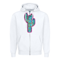 White Western Turquoise Cactus Zipper Hoodie - RanaPortraitStore