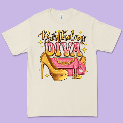 Birthday Diva Pink And Gold Glitter Premium Tee Designed By Lillyallendesigns