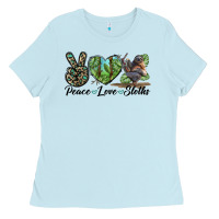 Baby Blue Peace Love Sloths Ladies Tee - LillyAllenDesigns