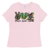 Bubblegum Pink Peace Love Sloths Ladies Tee - LillyAllenDesigns