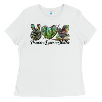 White Peace Love Sloths Ladies Tee - LillyAllenDesigns