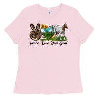 Bubblegum Pink peace love boer goat Ladies Tee - LillyAllenDesigns
