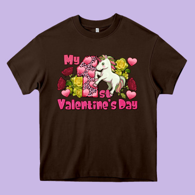 My First Valentine's Day Unicorn Heavy Core Tee Designed By Fadigitalartstudio