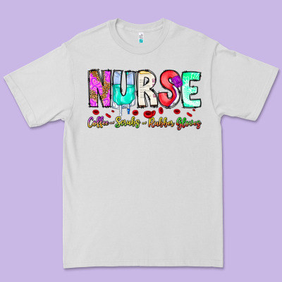Nurse Coffee Scrubs Rubber Gloves Premium Tee Designed By Cowhidedigitalart