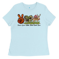 Baby Blue Peace Love White Tailed Buck Deer Ladies Tee - LillyAllenDesigns