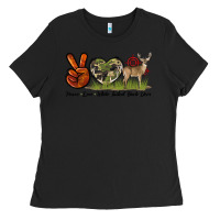 Black Peace Love White Tailed Buck Deer Ladies Tee - LillyAllenDesigns